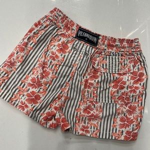 Boys size 6 Vilerbequin bathing suit coral floral and grey stripe print